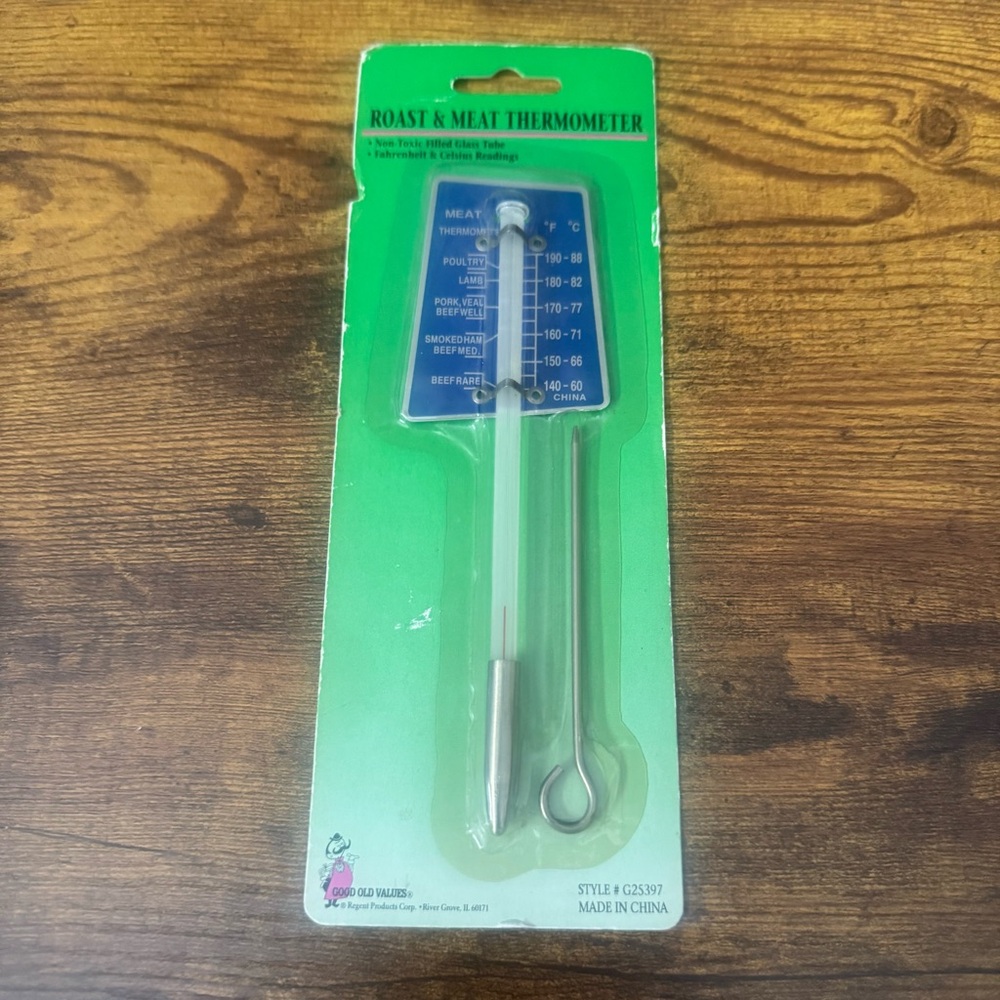 Vintage NOS Glass Roast Meat Thermometer Oven Safe‎ Cooking Kitchen With Skewer